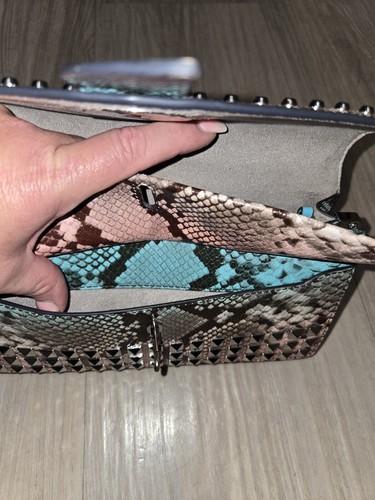 Michael Kors Greenwich Silver Stud Bag Ocean Blue MLT MSRP $458 Snake Embossed - Picture 7 of 13