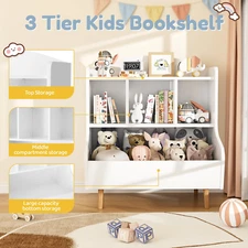 2-in-1 Kids Chest Toy Cabinet 4 Cubes Bookcase Storage Organizer Toy Box White