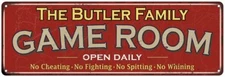 The Butler Family Personalized Red Game Room Metal Sign 106180038392