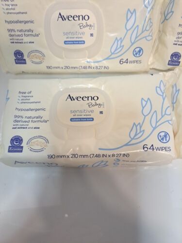 Aveeno Baby Sensitive All Over Wipes, Fragrance-Free 64 Wipes-LOT OF 4 - Picture 2 of 2