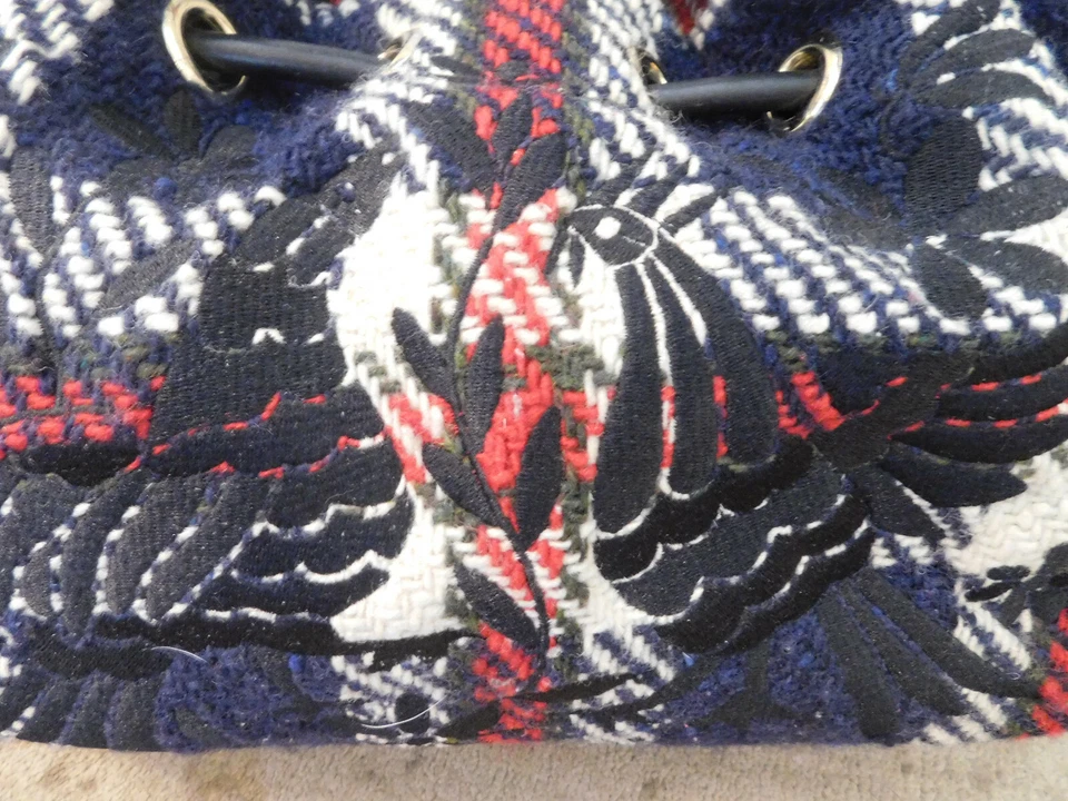 Bolso de Hombro Kate Spade LANA A CUADROS Grande HOBO TOTE NEGRO ROJO Bordado PÁJAROS Foto 2 de 4