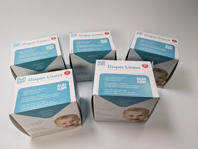 (5x) Five New Boxes of 100 pack Bumkins Diaper Liners One Size 8.5'' - 11'' 5 pack