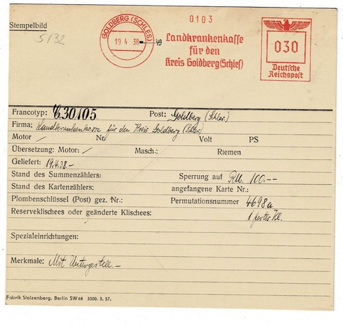 Goldberg (Schles) 1938 Landkrankenkasse Kreis AFS Archivkarte Unikat Haynau