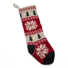 Max Studio Home Knit Christmas Stocking 21” Vintage Large Style Snowflakes Trees