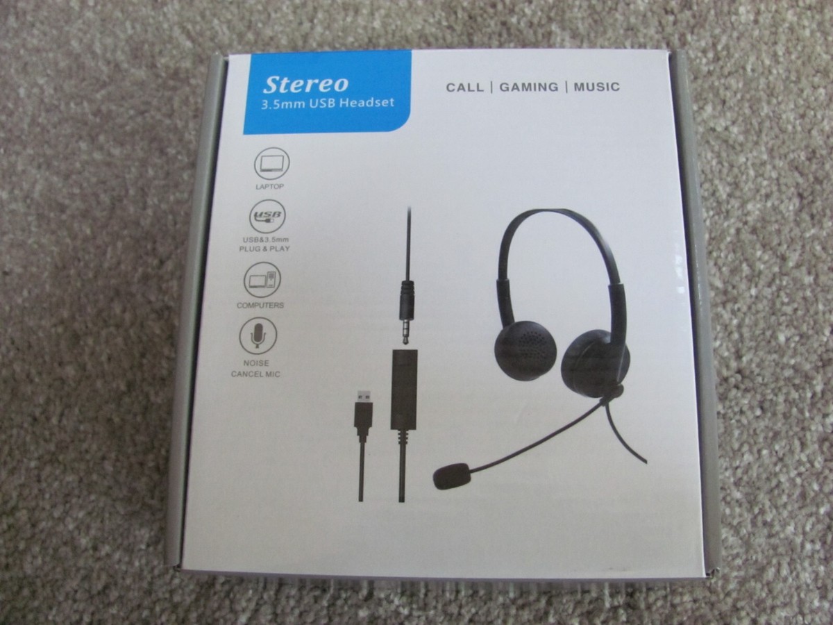 Stereo mm Jack USB Headset with USB Adapter Noise Cancel Mic Wired  (S-023)