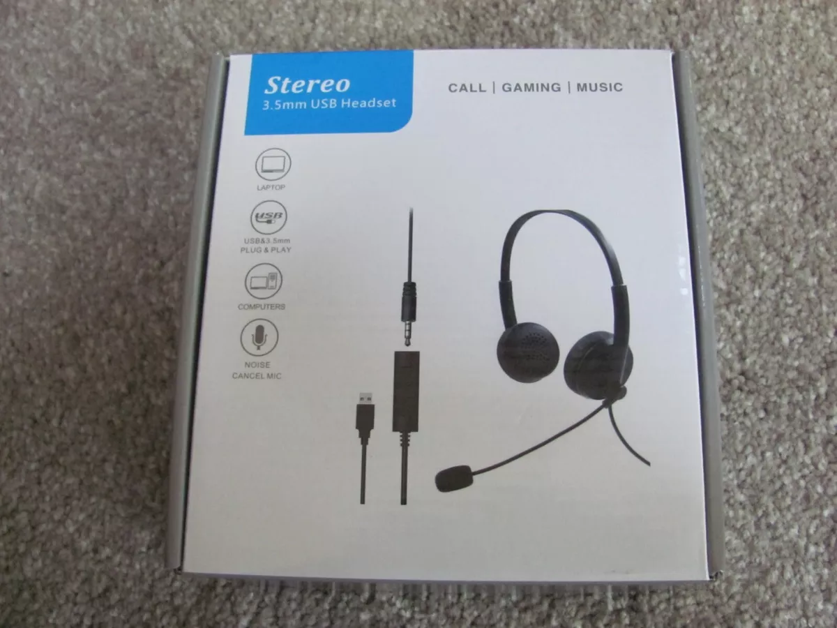 Stereo 3.5 mm Jack USB Headset with USB Adapter & Noise Cancel Mic Wired (S-023)