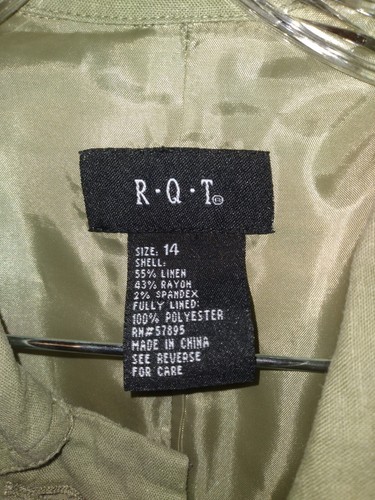 R.Q.T Women’s Size 14 Jacket Green Large Button Up Blazer Collared Linen Blend - Picture 4 of 5
