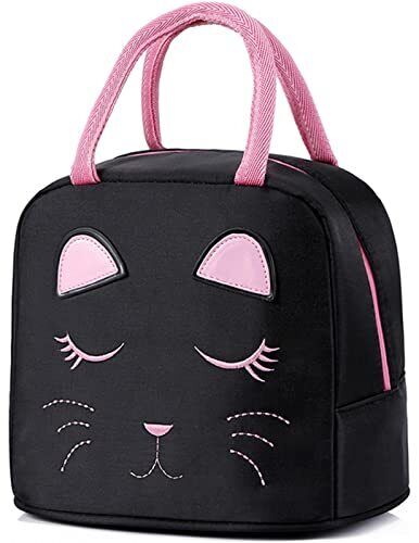 Black Kids Insulated Lunch Box Cute Portable Reusable Lunch Tote School Travel