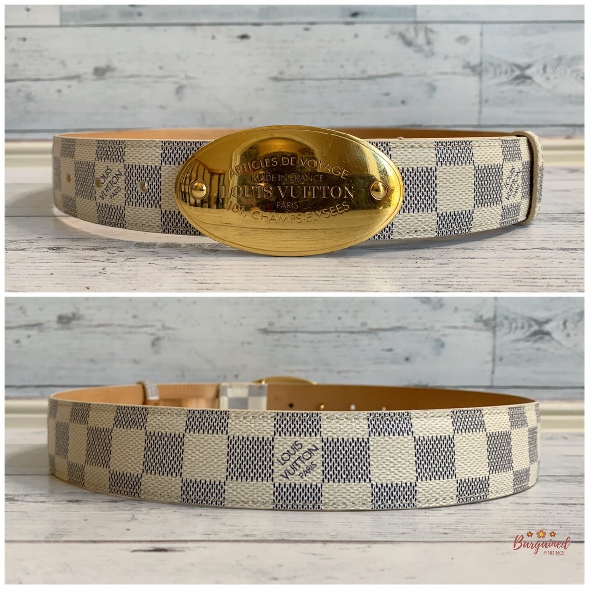Authentic Louis Vuitton Damier Azur Canvas Leather Voyage Belt Size 80/32 M9837 LOUIS VUITTON Damier Azur LV Initiales Men main image 3