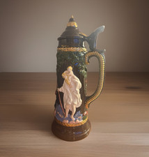 XL German Style Vintage Lidded Beer Stein Breweriana Figural Relief 17.5”