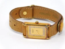 Vintage Caravelle Women Watch 48L63 Tank Gold Pigskin Snap On Strap 1985 Ladies