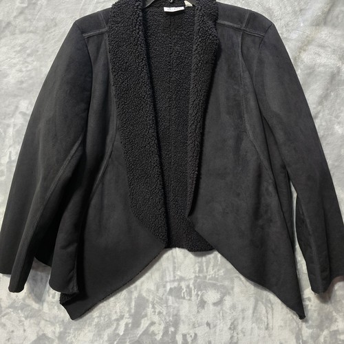 D&Co Womens 2XL Black Suede Jacket Shawl Poncho Classic Boho Fleece Lined