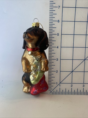 Ornamento Natalizio Vetro Bassotto Weenie Cane BRN Calza Fiocco Rosso �� - Foto 12 di 12