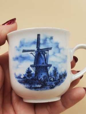 Vintage Holland Blue Delft Blauw Tea Cup Windmill Hand Decorated