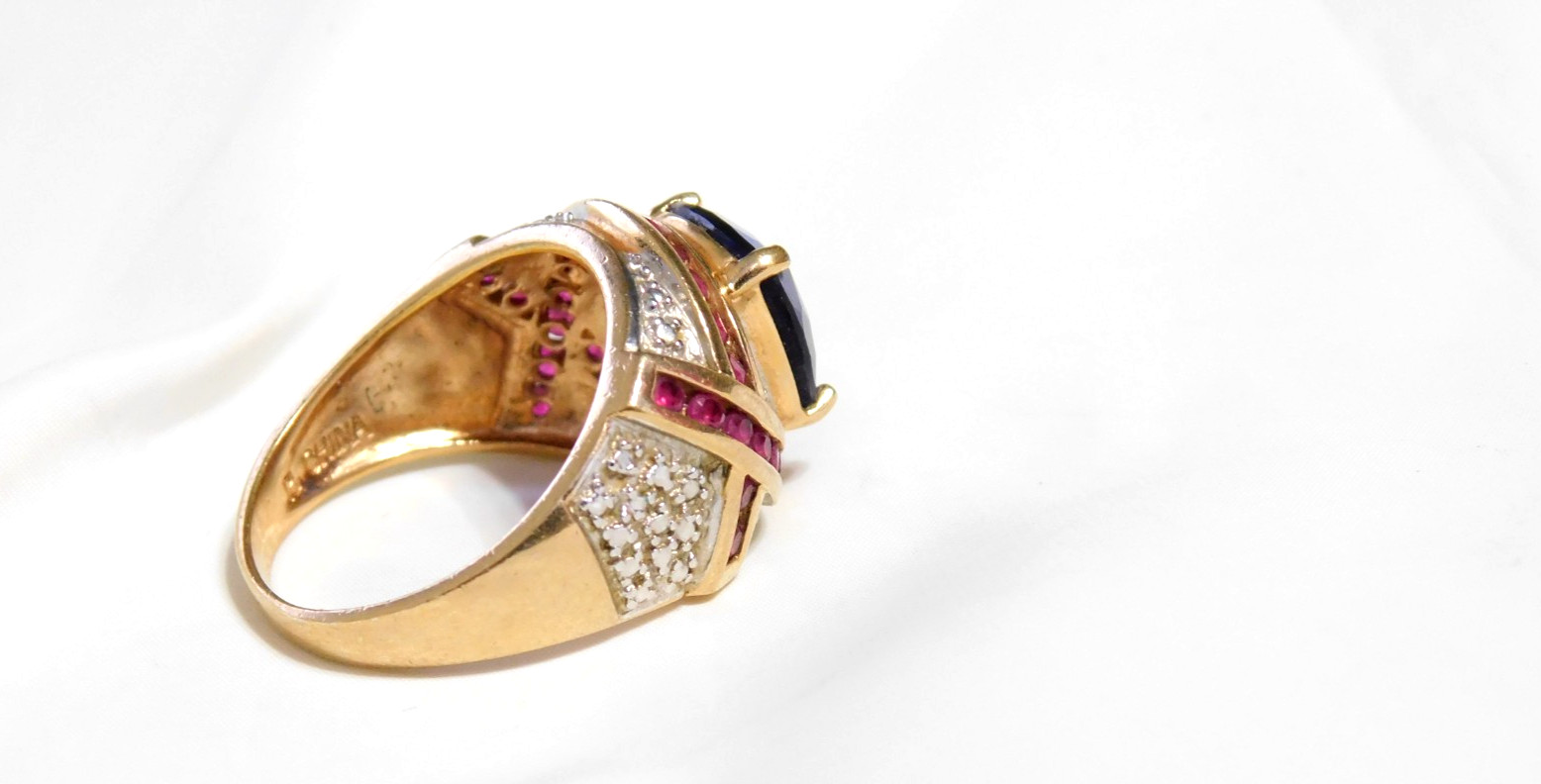 Simulated Sapphire and Ruby Statement Ring Sterli… - image 3