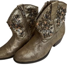 FRYE Deborah Girls Gold Studded Distressed Leather Short Bootie Boots Size 13