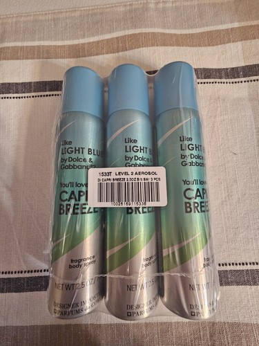 Lot 3 Capri Breeze Imposter Light Blue Dolce & Gabbana 2.5 Oz Each Body Spray