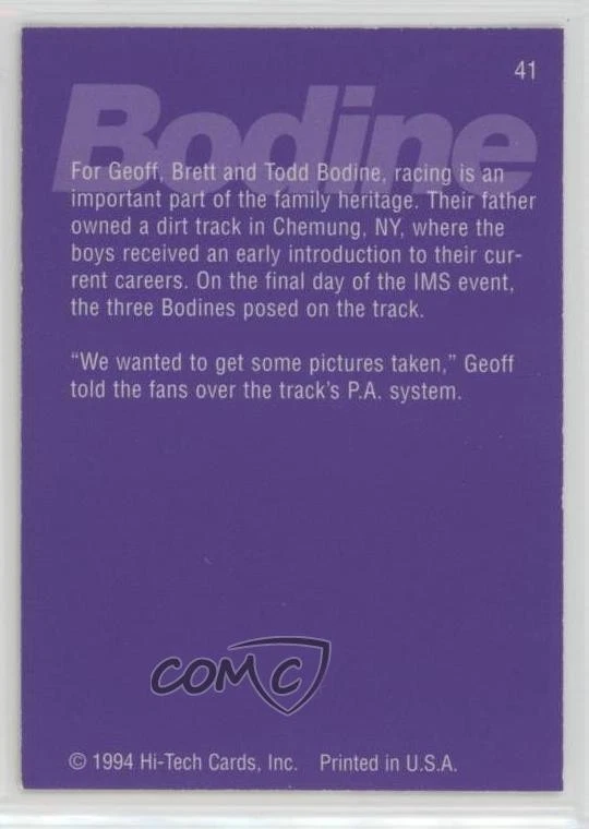 1994 Hi-Tech Brickyard 400 Track Stats Geoff Bodine Todd Brett #41 - Image 2 of 2