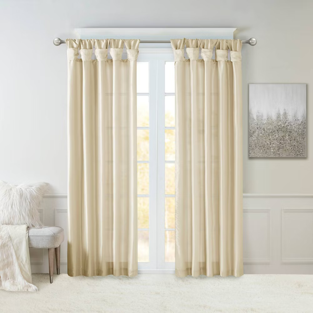 95x50 Lillian Twisted Tab Lined Light Filtering Curtain Panel Ivory: