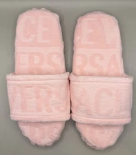 Versace All Over Pink Cotton/Terry Fabric Jacquard Bath Slippers Sz L Authentic