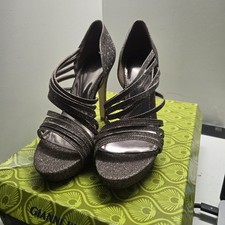Gianni Bini Gliterati Dark Champagne Platform Open Toe Strappy Sandal Heels Sz 6