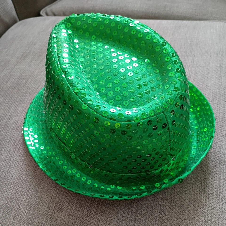 Sombrero Lentejuelas Fedora Día de San Patricio Luz Verde Foto 3 de 4