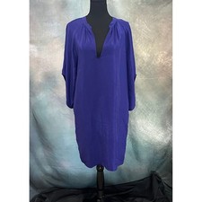 Viereck Royal Purple 100% Silk V-Neck Dolman Sleeve Shift Dress Womens Large