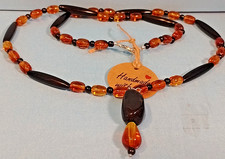 ZF 4 UNIQUE handmade faux amber & black beads Y-drop necklace