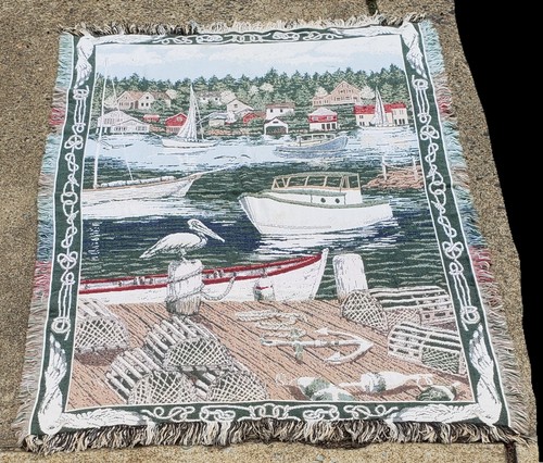 VTG Goodwin Weavers Coastal Nautical Beach Tapestry Throw 100% Cotton Blanket - Picture 4 of 16