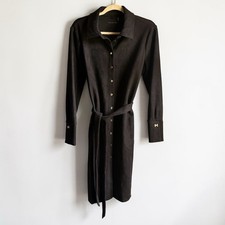 Halston Heritage H by Halston Black Faux Suede Belted Button Up Dress Size 12