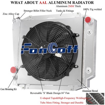 3 Row Radiator Fan Shroud Fit 1966-1977 Ford Bronco Base 3.3L L6 5.0L Ford V8 US
