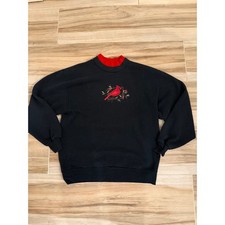 Top Stitch by Morning Sun Cardinal Embroidered Sweatshirt Mock Neck Black Large