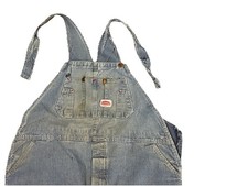 VTG Roundhouse Blue Pinstripe Denim Bib Overalls Mens Sz 48z32 USA Very Worn