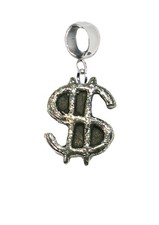 Z8 dollar peso sign Pewter charm on bail 5mm Hole add Bracelet necklace