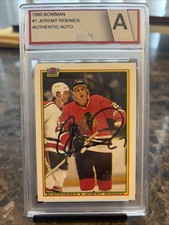 Jeremy Roenick Rookie Card Signed 1990 Bowman Hockey #1 Authentic Auto Slabbed. rookie card picture