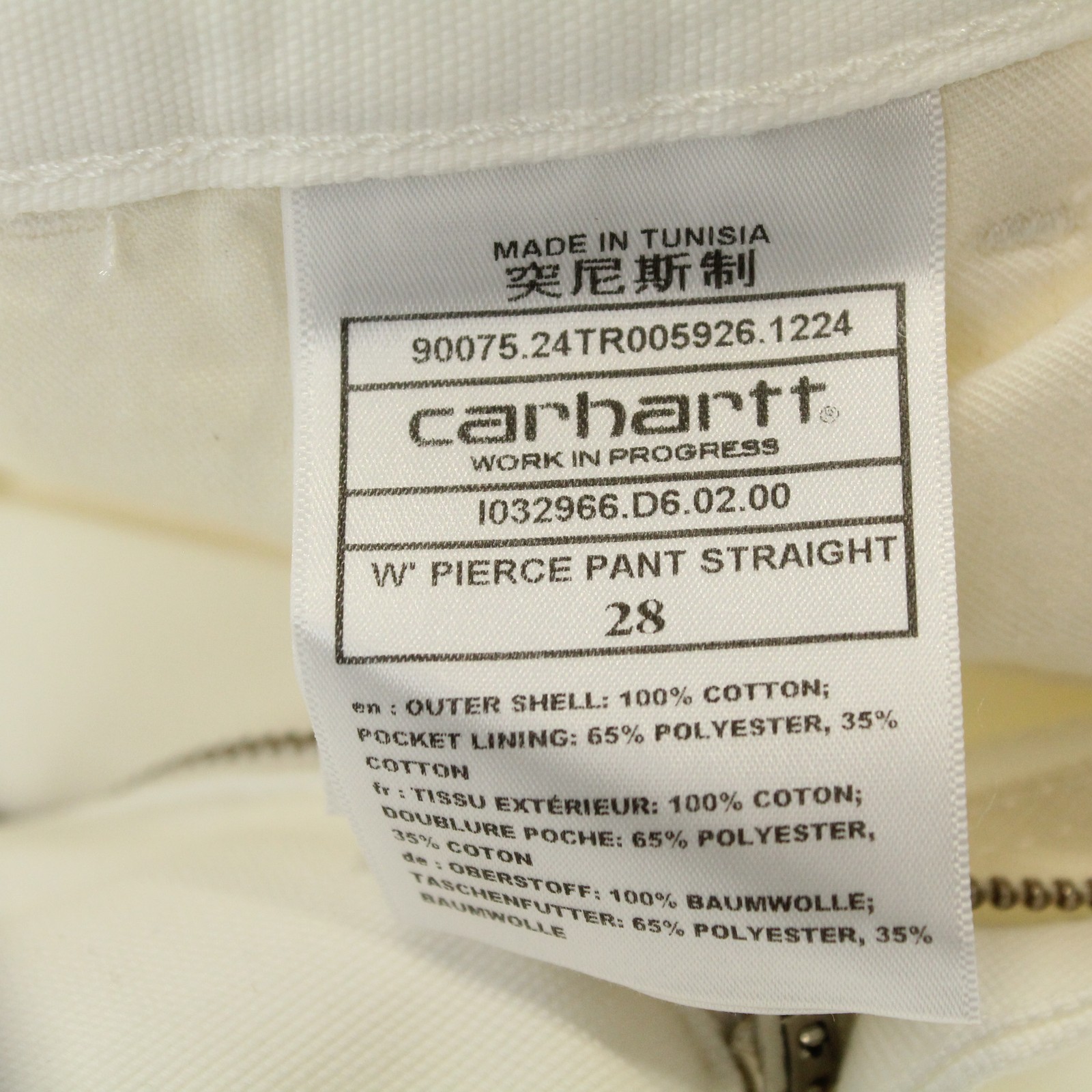 Carhartt WIP Pierce Straight Leg Cotton Wax Rinsed Trousers in White Women's 28 thumbnail 6