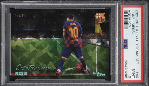 Lionel Messi /199 Aqua Icy PSA 9 Low POP Topps FC Barcelona Team Set 2025-26