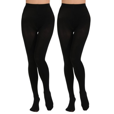 Paralinda 2 Pairs Women's Solid Color Tights 80D, Soft Small-Medium, Black 