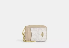 COACH CBL78 SIGNATURE SKETCH IVORY ZIP CARD I.D. CASE  NEW NWT