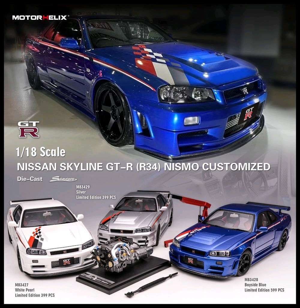 モーターヘリックス MOTORHELIX 1/18 GT-R R34 CRS 1/18 Motorhelix Nissan Skyline GT-R GTR (R34) CRS VER (Grey