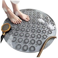 Textured Surface Round Non Slip Shower Mat Anti Slip Bath Mats with Drain Grey