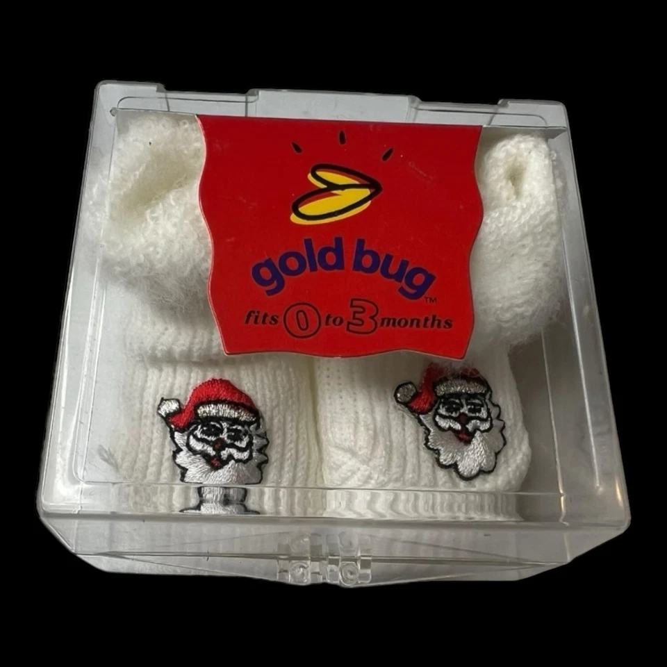 Zapatos Calcetín Navidad Papá Noel Vintage Años 90 Gold Bug Talla 0-3 Meses Nuevos Foto 2 de 4