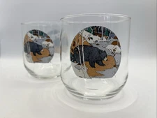 Vtg Sunoco N. American Wildlife Glasses Libbey BEAR Bourbon Cocktail Collectable