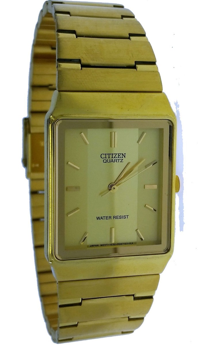 New Citizen Rectangular Square Gold Case Dial & Band Water
