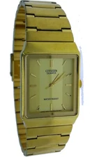 New Citizen Rectangular Square Gold Case Dial & Band Water Resist Wristwatch