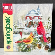 Cardinal Holiday Retreat Springbok Puzzle 1000 Piece Winter Birds - Complete