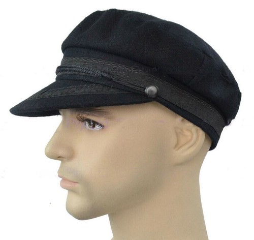 Greek Fisherman Hat Black Wool/Acrylic with Braid Unisex Bakerboy John Lennon - Picture 7 of 12