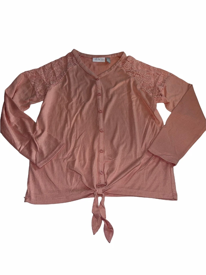 THE CHILDREN'S PLACE Niñas Grande Encaje Corbata Frontal Ligero Suéter Top Rosa $26 Foto 4 de 4