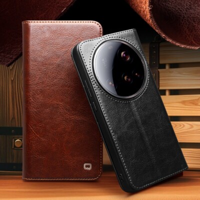 Qialino Genuine Leather Card Slots Flip Wallet Case Cover for Xiaomi Mi 15 Ultra