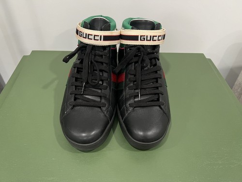 Gucci Ace Stripe Sneakers Web Black Multicolor Leather 9 Uk or 10 US or 44 EUR - Picture 3 of 10